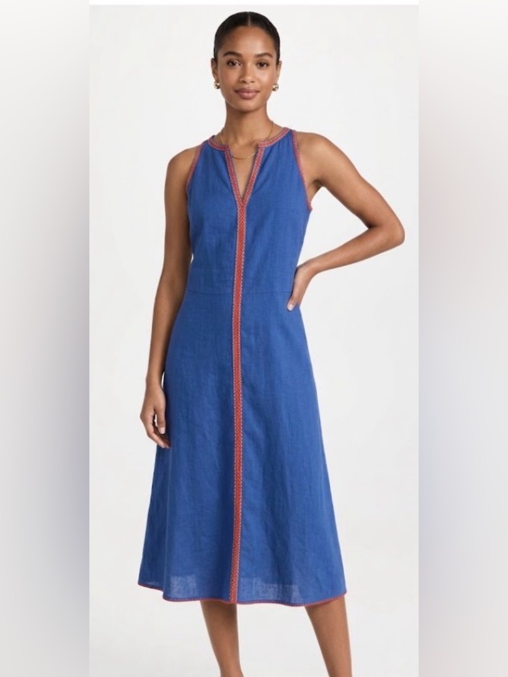 Tory Burch Blue Sleeveless Dress with Orange Trim(size 10)
